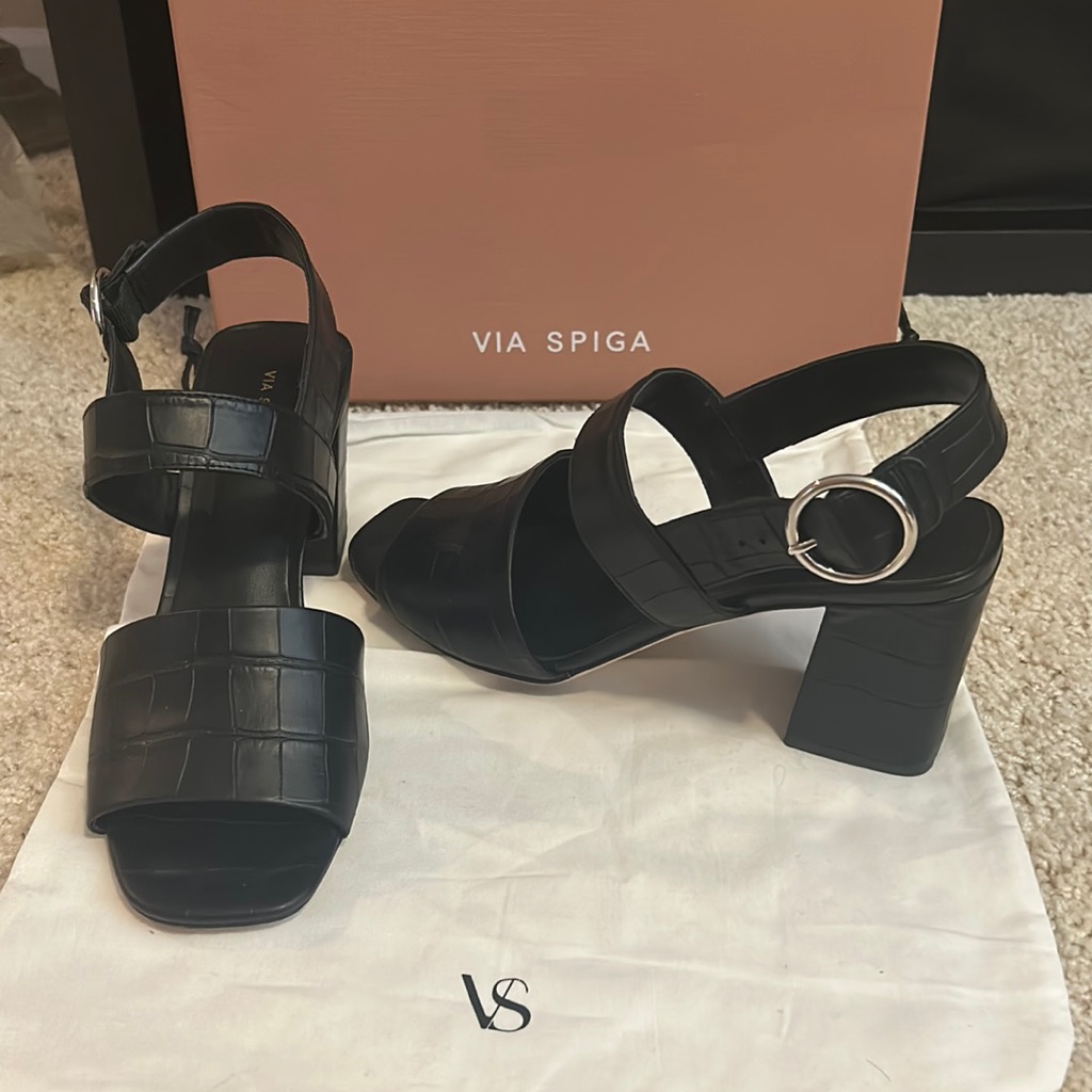 Via Spiga Women's Evelyne Block Heel Sandals Croc Leather